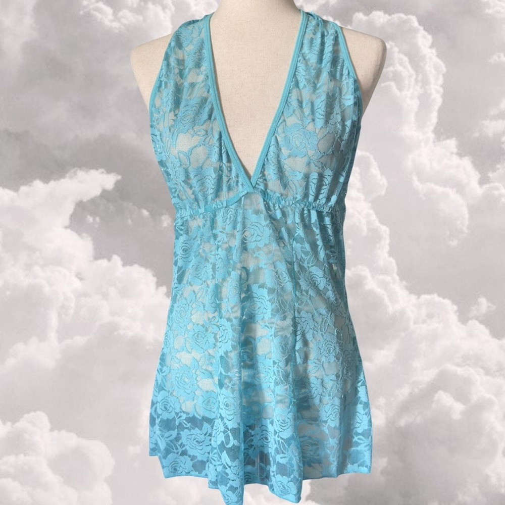 Blue lace Y2K mermaid core halter mini dress size XXL